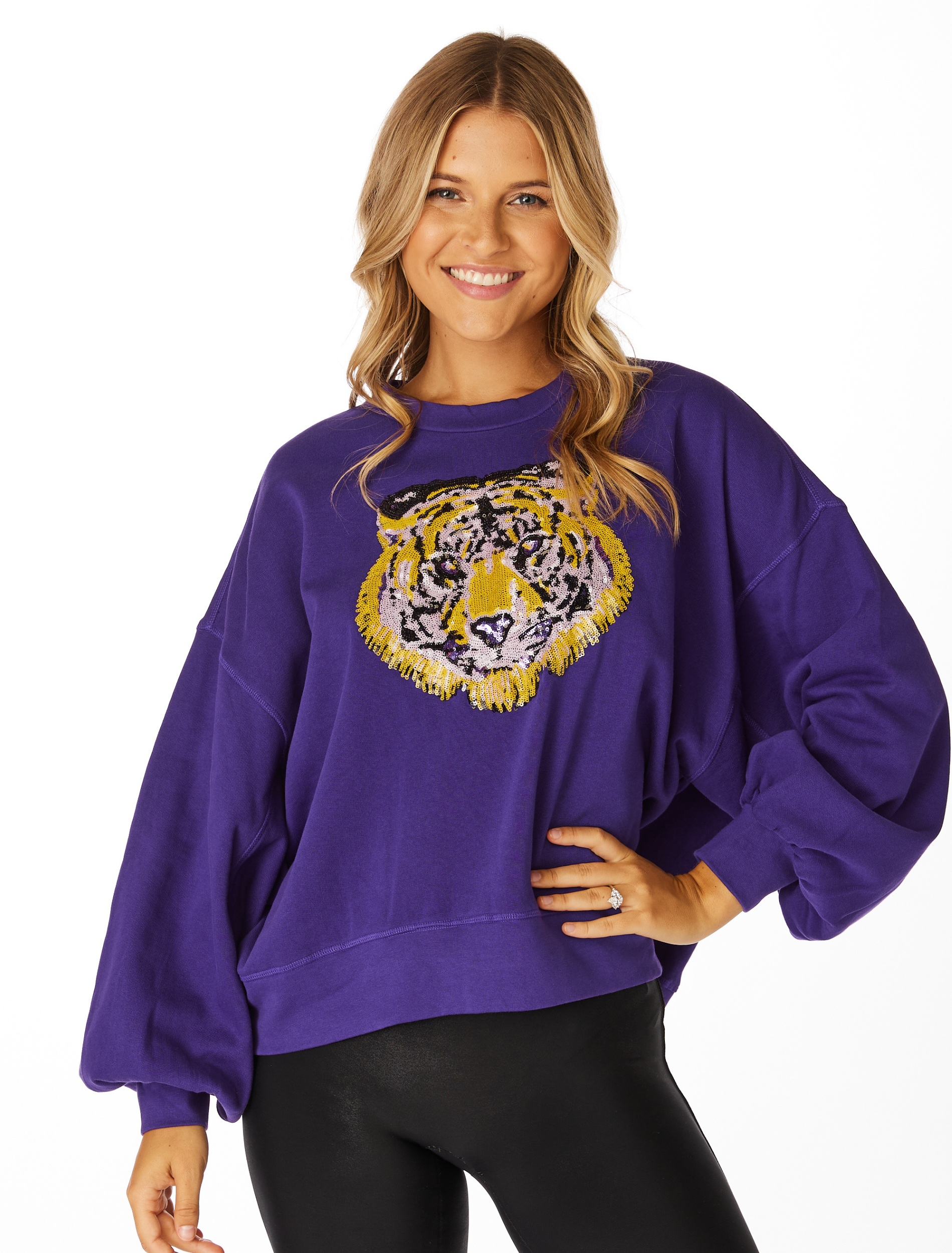 GRAMBLING STATE TIGERS GUESS WHO'S BACK SEQUIN YOKE PULLOVER – Gameday  Couture