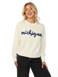 The Michigan Rhinestone + Glitter Script Sweater