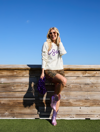 The LSU Rhinestone + Glitter Script Sweater