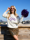 The LSU Rhinestone + Glitter Script Sweater