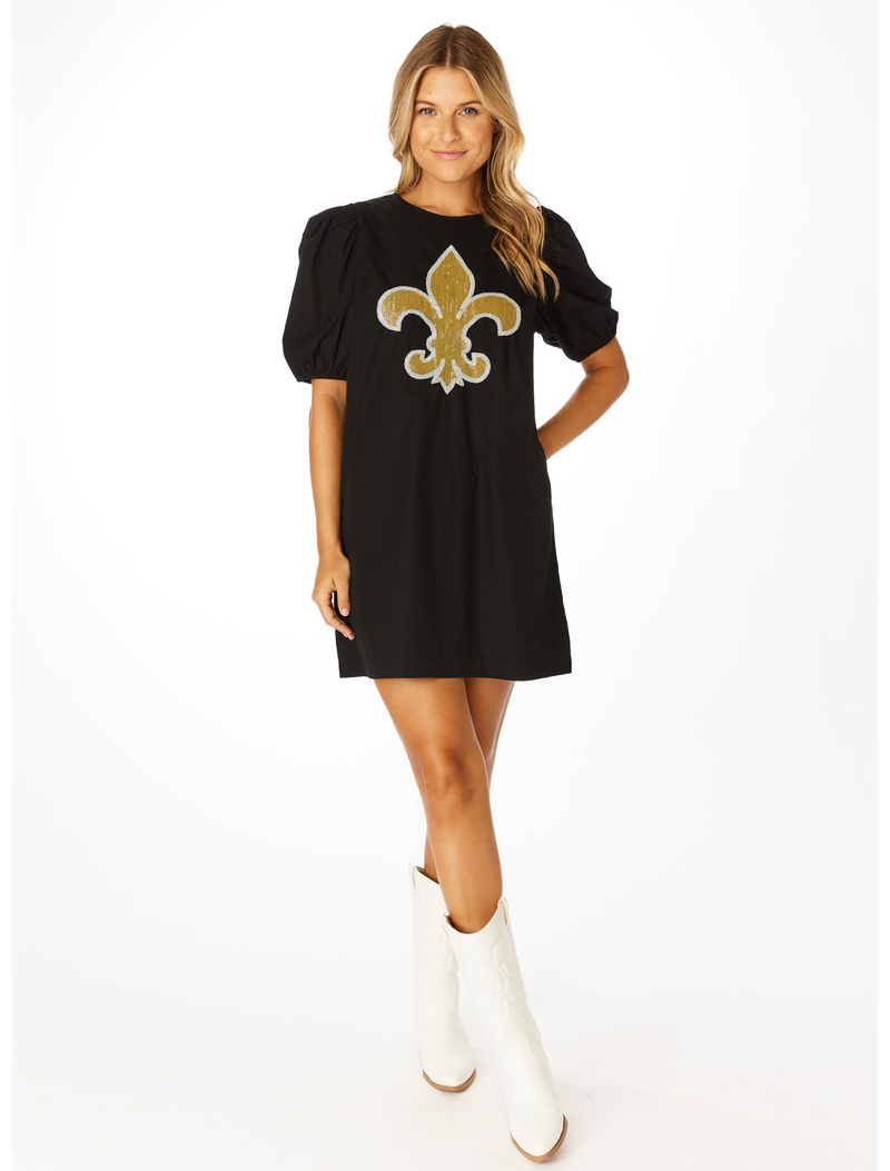 The Fleur-de-lis Sequin Puff Sleeve Dress