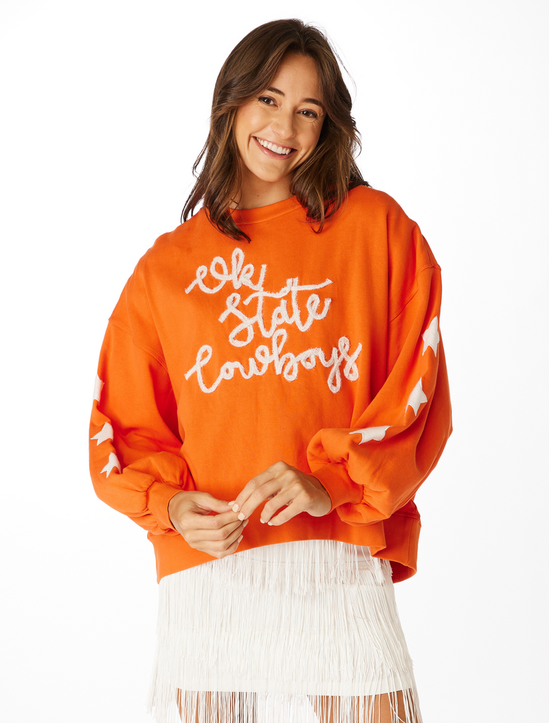 The OKState Glitter Script Balloon Pullover