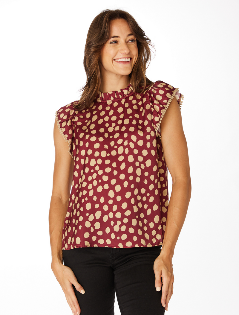 The Garnet + Gold Ruffle Sleeve Tank