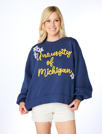 The University of Michigan Glitter Script Balloon Pullover