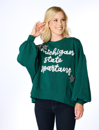 The Michigan State Spartans Glitter Script Balloon Pullover