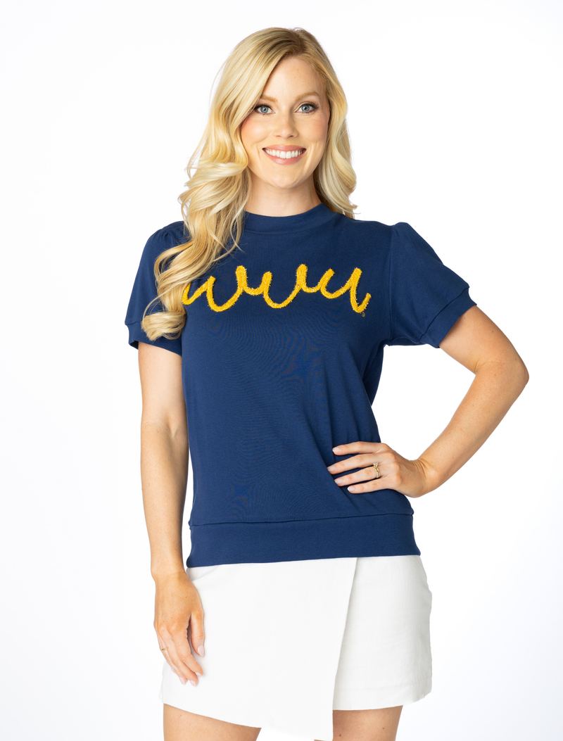 The WVU Glitter Script Short Sleeve