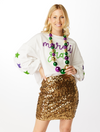 The Mardi Gras Glitter Script Balloon Pullover