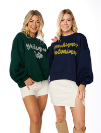 The Michigan Wolverines Rhinestone Balloon Sleeve Pullover