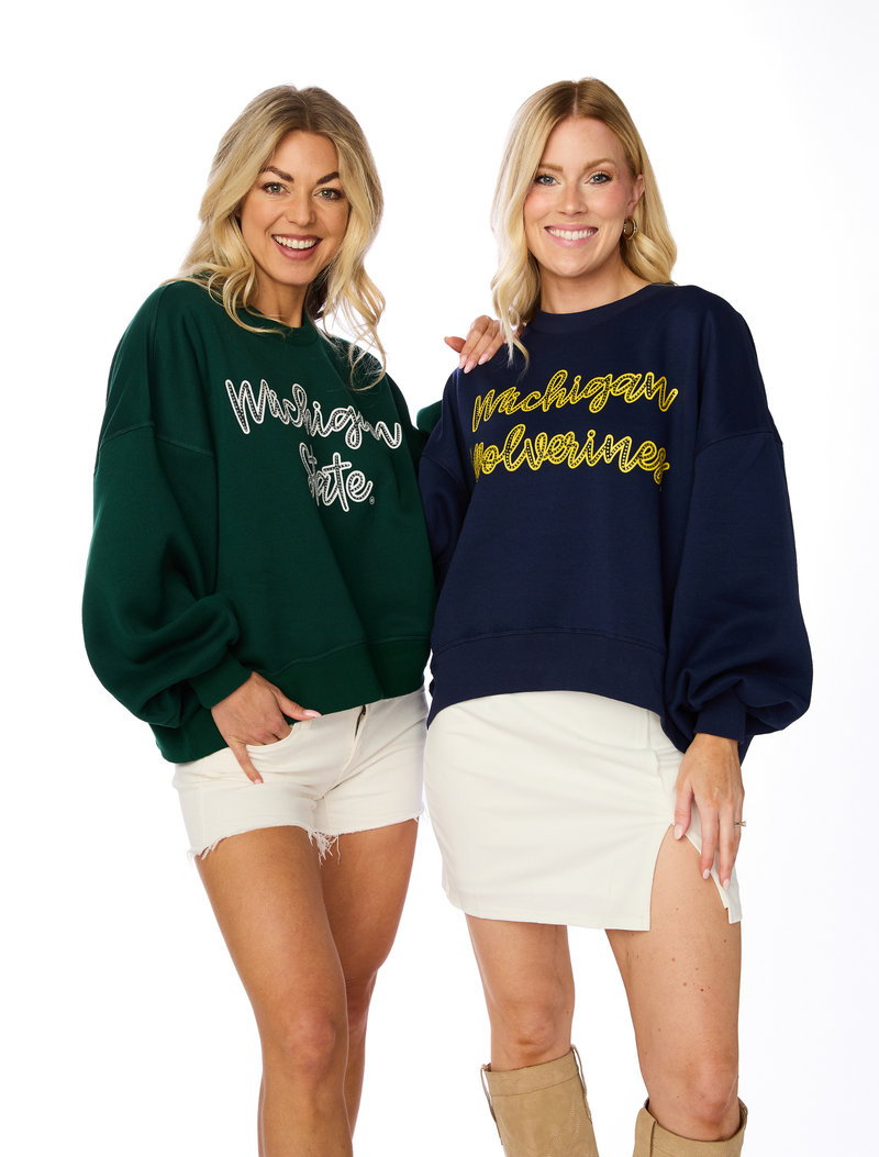 The Michigan State Rhinestone Balloon Sleeve Pullover