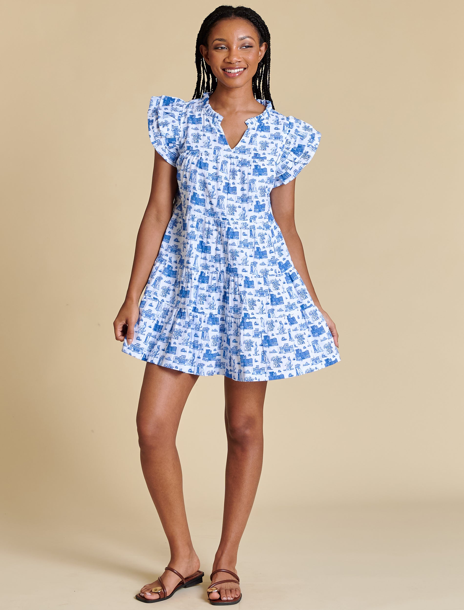Game Day Team Toile Flutter Sleeve Dress 2X Game Day Team Toile Flutter Sleeve Dress 2X