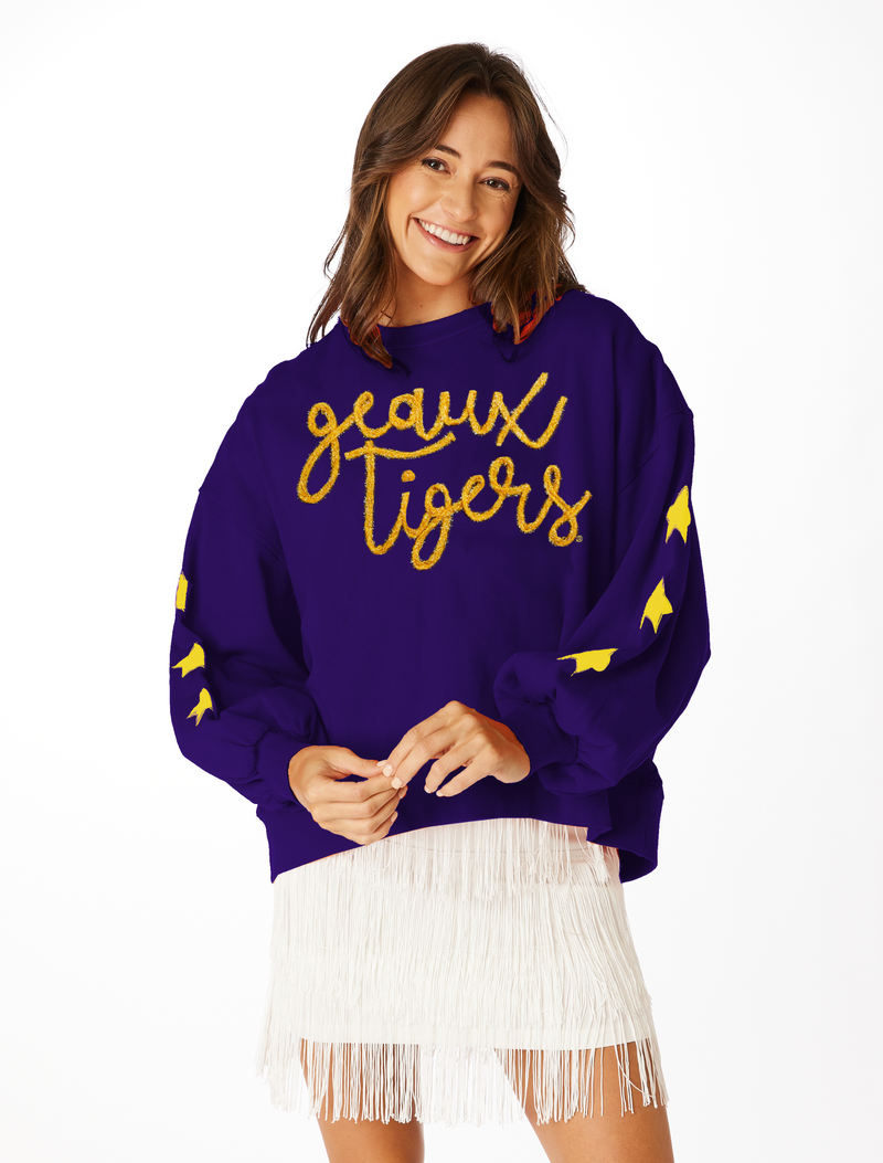 The LSU Glitter Script Balloon Pullover