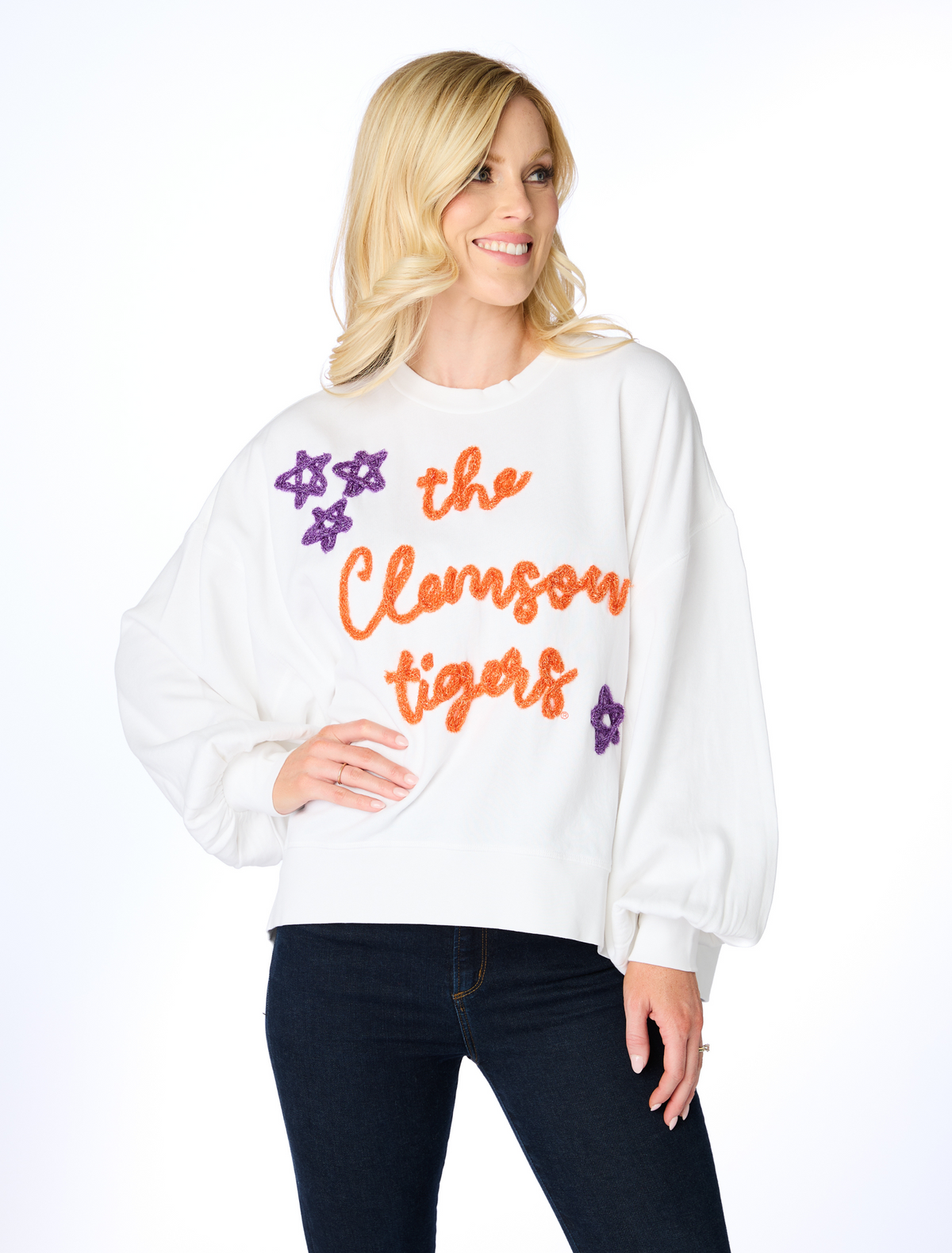 Stewart Simmons The Clemson Tigers Glitter Script Balloon Pullover