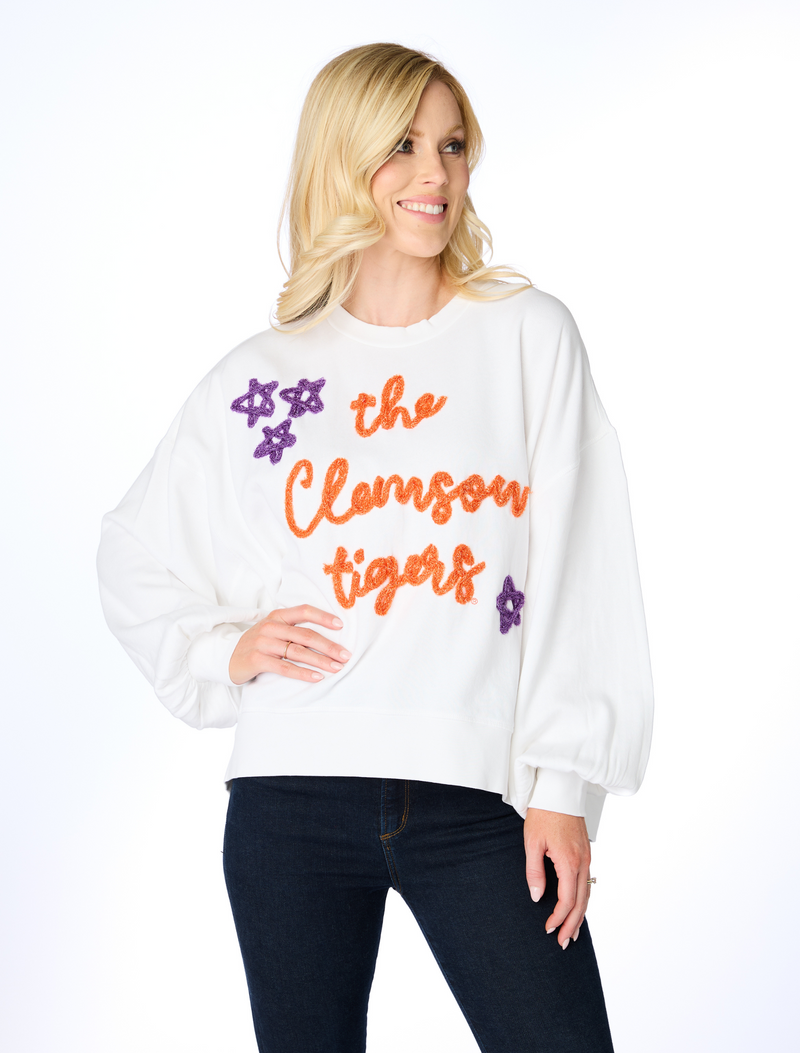 The Clemson Tigers Glitter Script Balloon Pullover