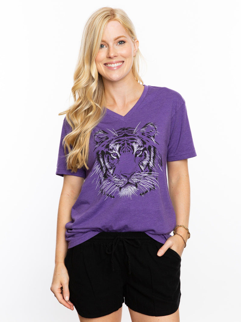 The Tiger Head V-Neck | Purple