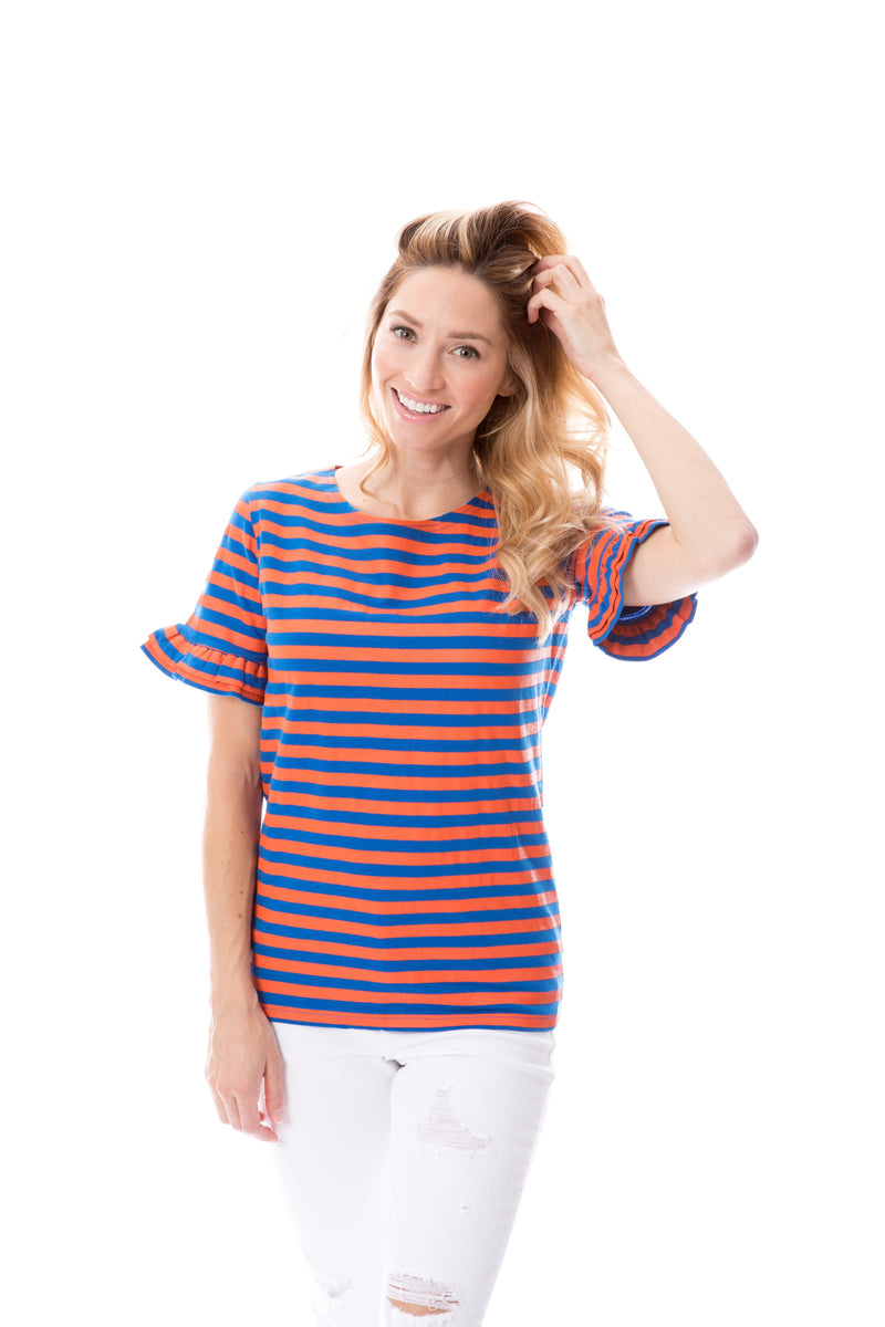 Blue + Orange | Ruffle Sleeve T