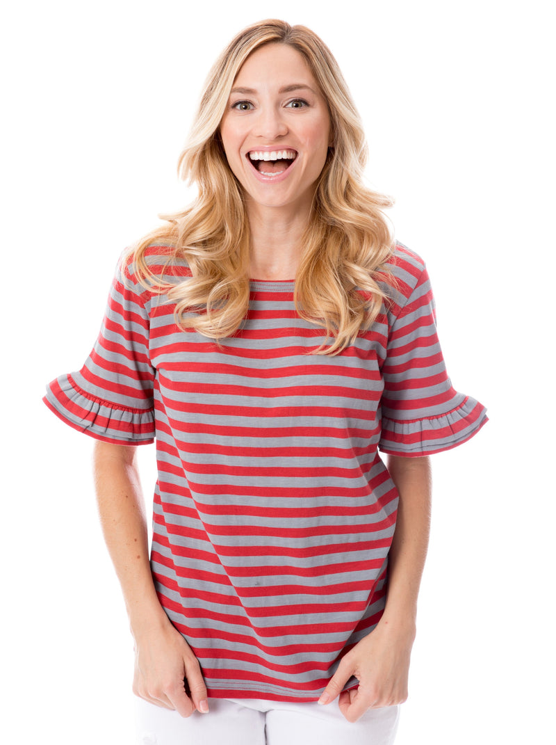 Crimson + Gray | Ruffle Sleeve T