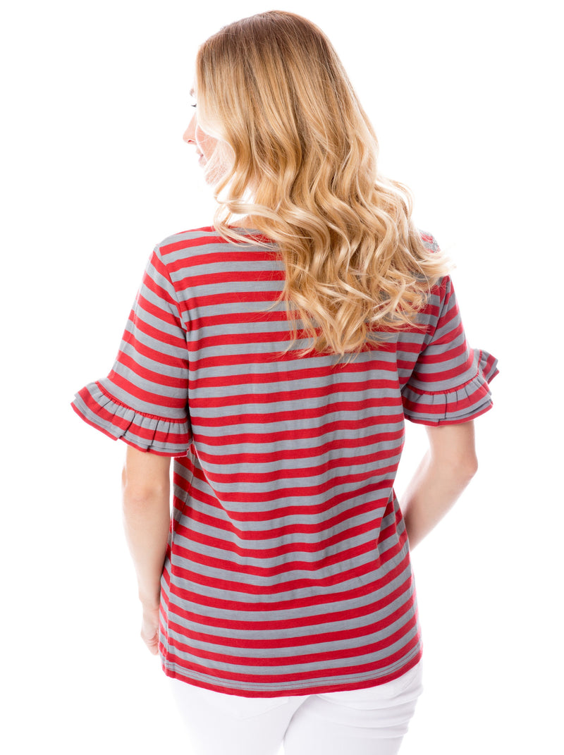 Crimson + Gray | Ruffle Sleeve T