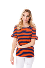 Navy + Orange | Ruffle Sleeve T