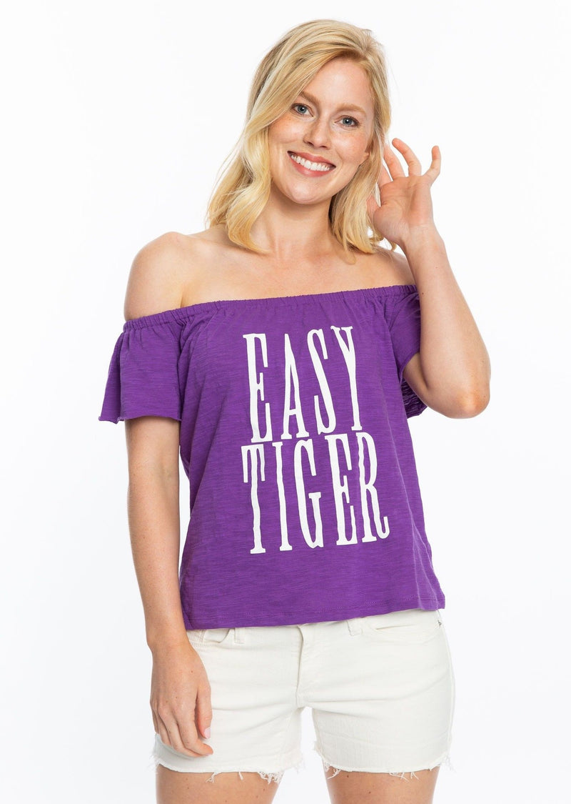 Easy Tiger | Purple Off the Shoulder Top