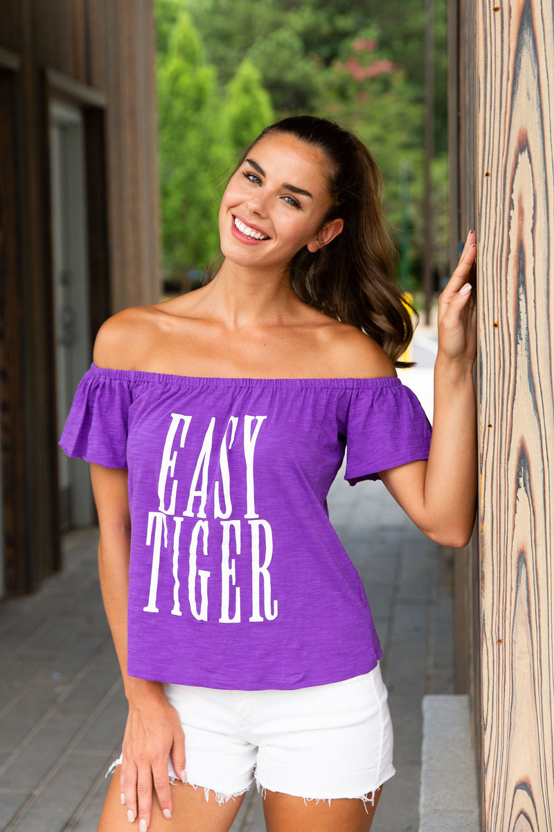 Easy Tiger | Purple Off the Shoulder Top