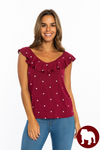 Ruffle V-Neck Top | Maroon Bulldog